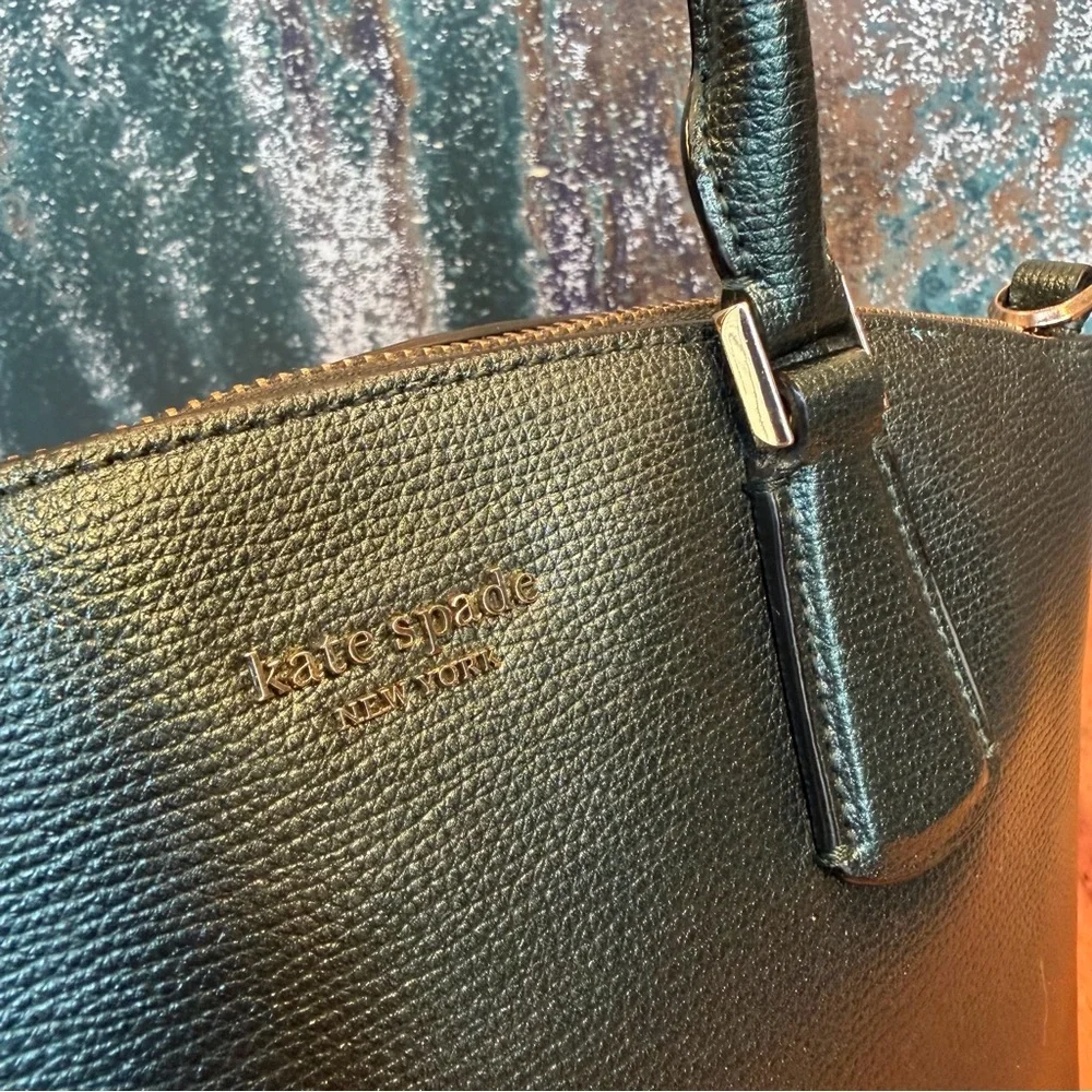 Kate Spade Minimalist Deep Evergreen Metallic Leather Sylvia Small satchel (EUC)